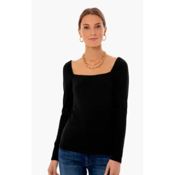 Tuckernuck Pomander Place Black Ribbed Square Neck Long Sleeve Top S Minimalist - Picture 1 of 5